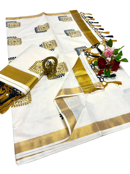 Kerala Saree with Embroidery in 
Golden Zari