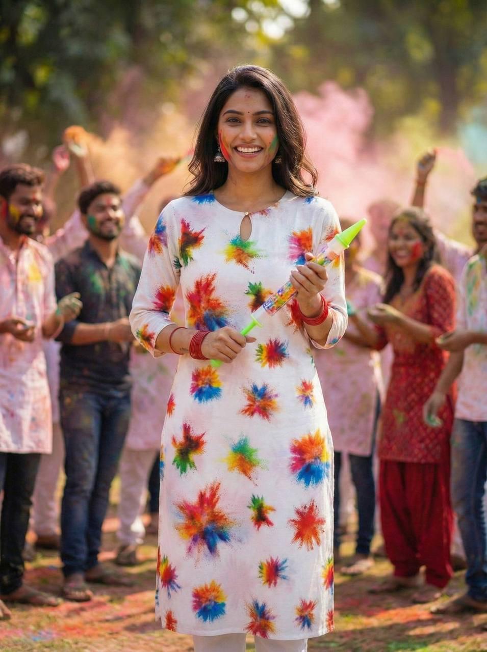 Holi Print Couple Kurta Combo
