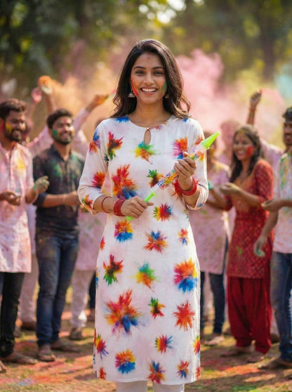 Holi Print Couple Kurta Combo
