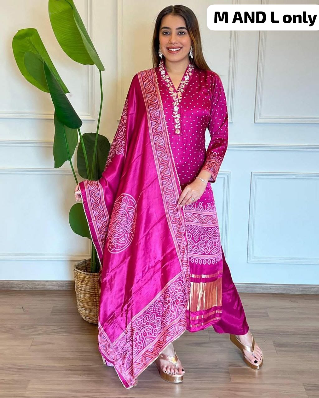 Bandhani Chinon Silk Readymade Kurti Sets