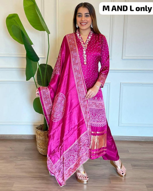 Bandhani Chinon Silk Readymade Kurti Sets