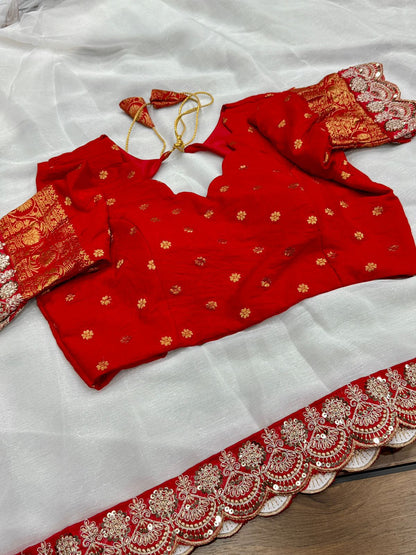 Durga Puja Special Red & White Sarees