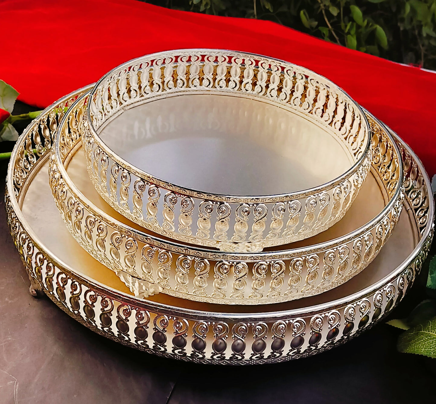 German Silver Pearl Tray With Leg