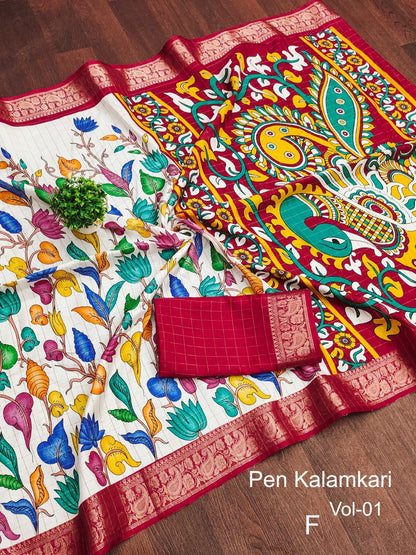 Dola Silk Sarees With Kalamkari Borders