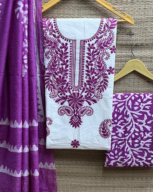 Cotton Silk Lucknowi Dress Materials
