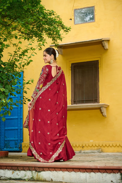 Georgette Silk Gown With Dupatta