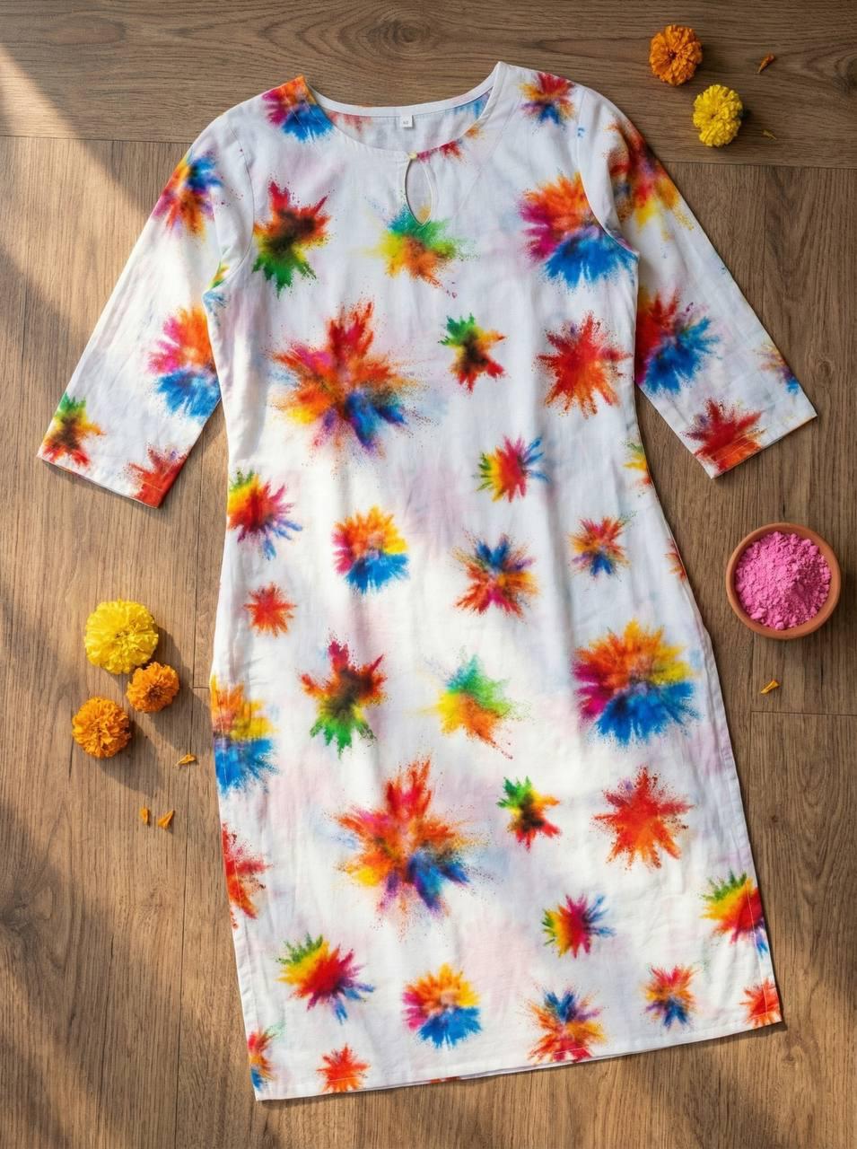 Holi Print Couple Kurta Combo