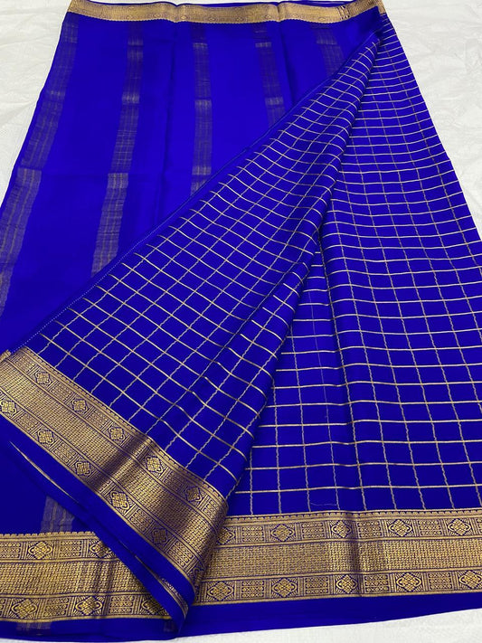 Checked Pure Mysore Silk Sarees