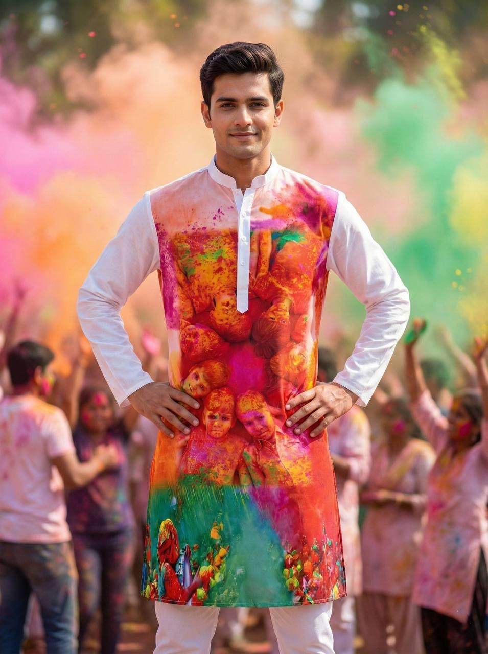 Holi Print Couple Kurta Combo