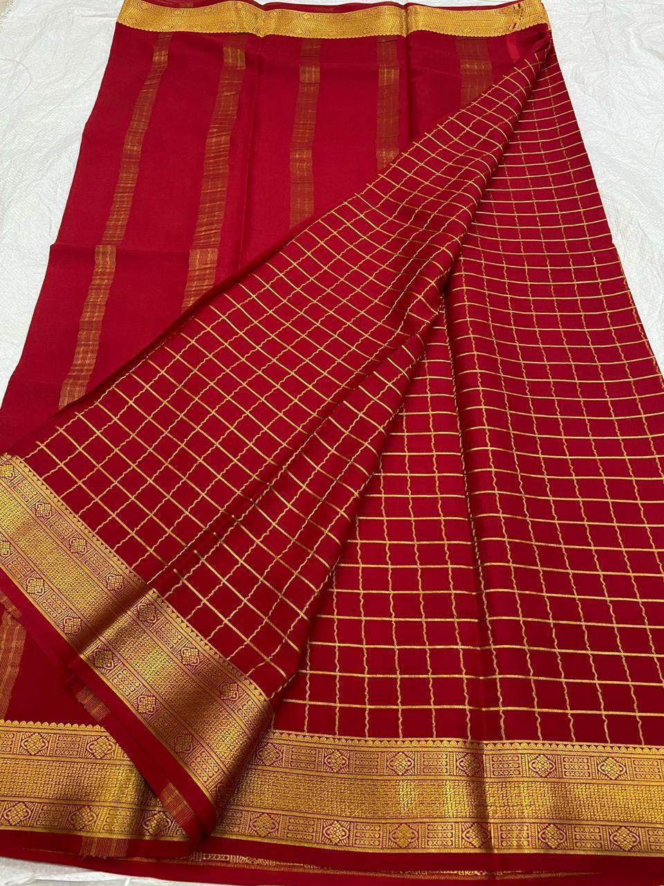 Checked Pure Mysore Silk Sarees