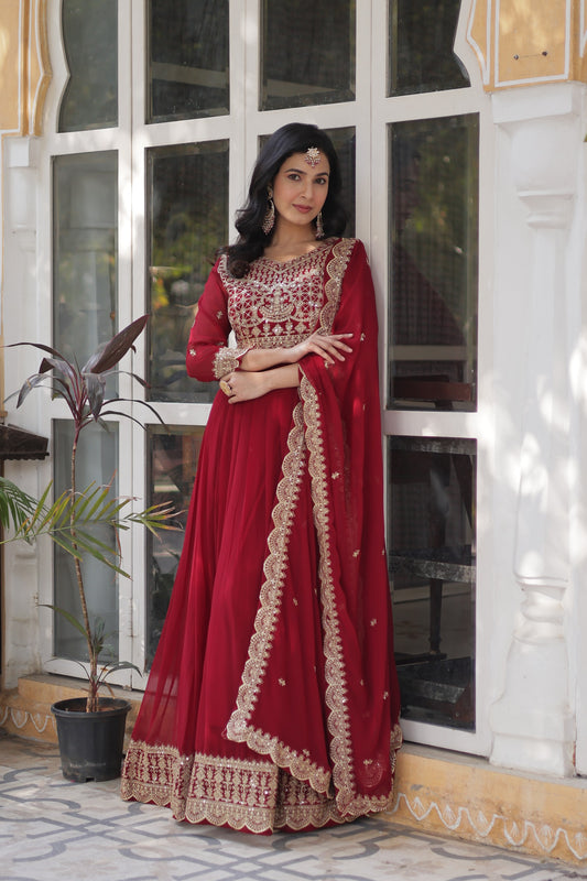 Georgette Silk Gown With Dupatta