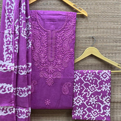 Cotton Silk Lucknowi Dress Materials