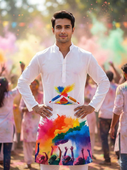 Holi Print Couple Kurta Combo
