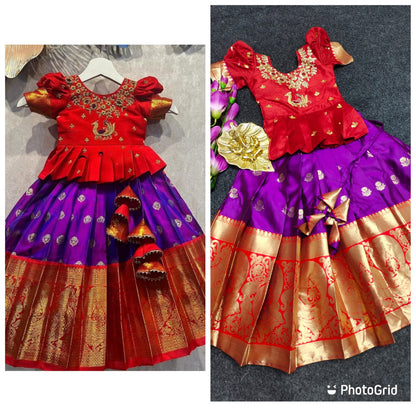 Girls Readymade Raw Silk Lehenga Blouse