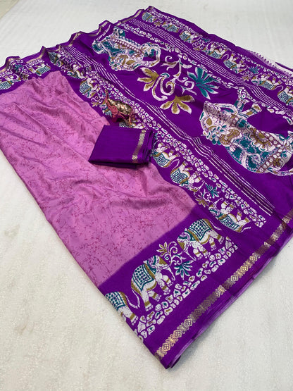 Dola Silk Sarees With Kalamkari Borders