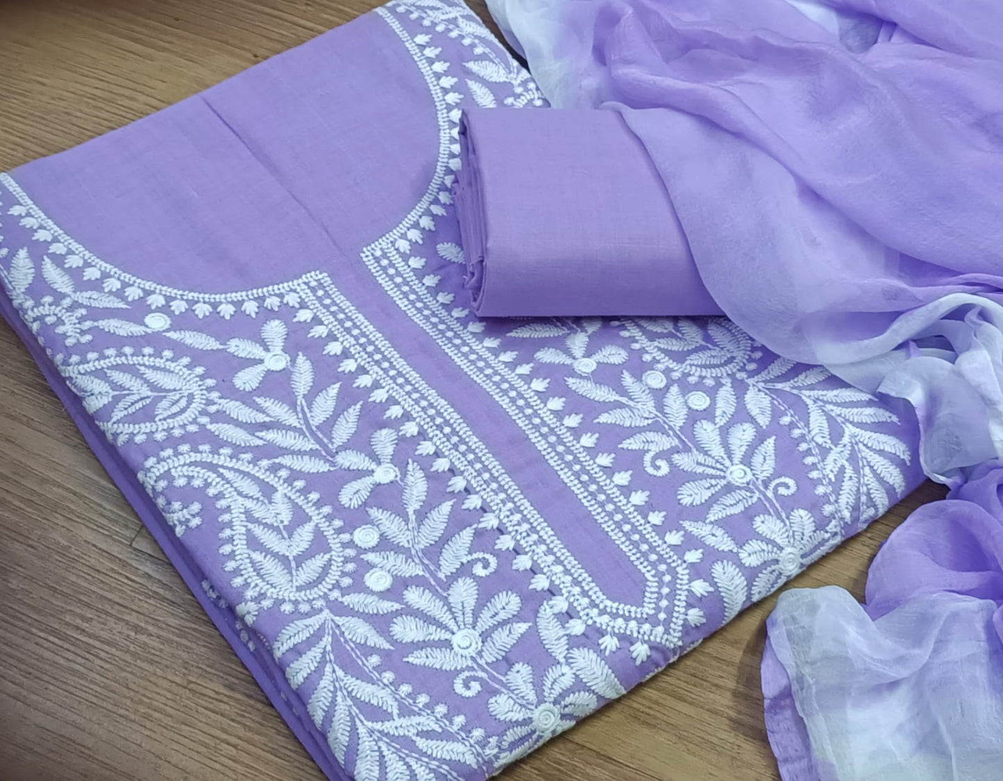 Cotton Silk Lucknowi Dress Materials