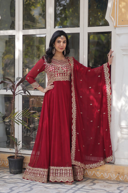 Georgette Silk Gown With Dupatta