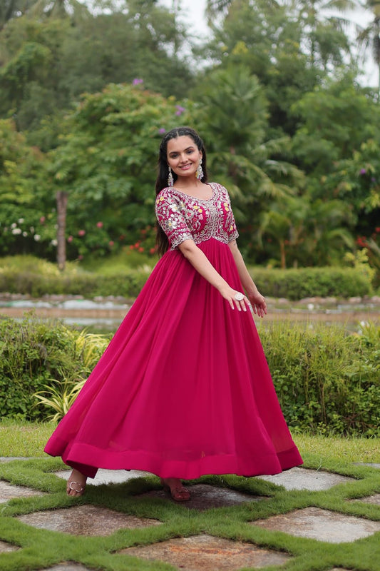 Georgette  Embroidery Gown