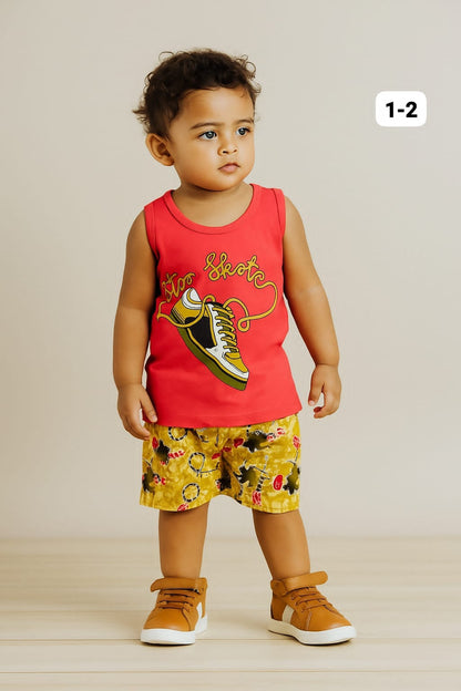 Boys Sleeveless Cotton T-shirts and Shorts