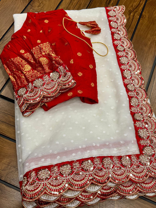 Durga Puja Special Red & White Sarees
