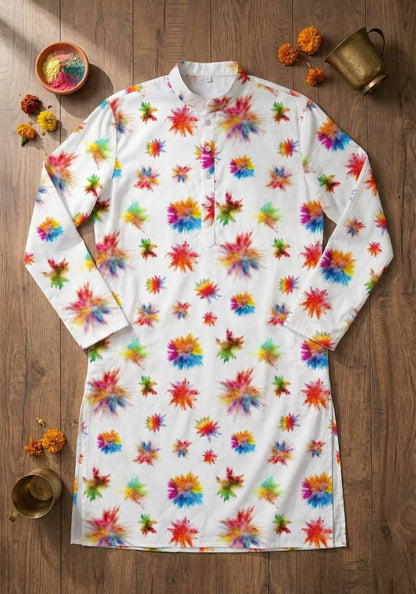 Holi Print Couple Kurta Combo