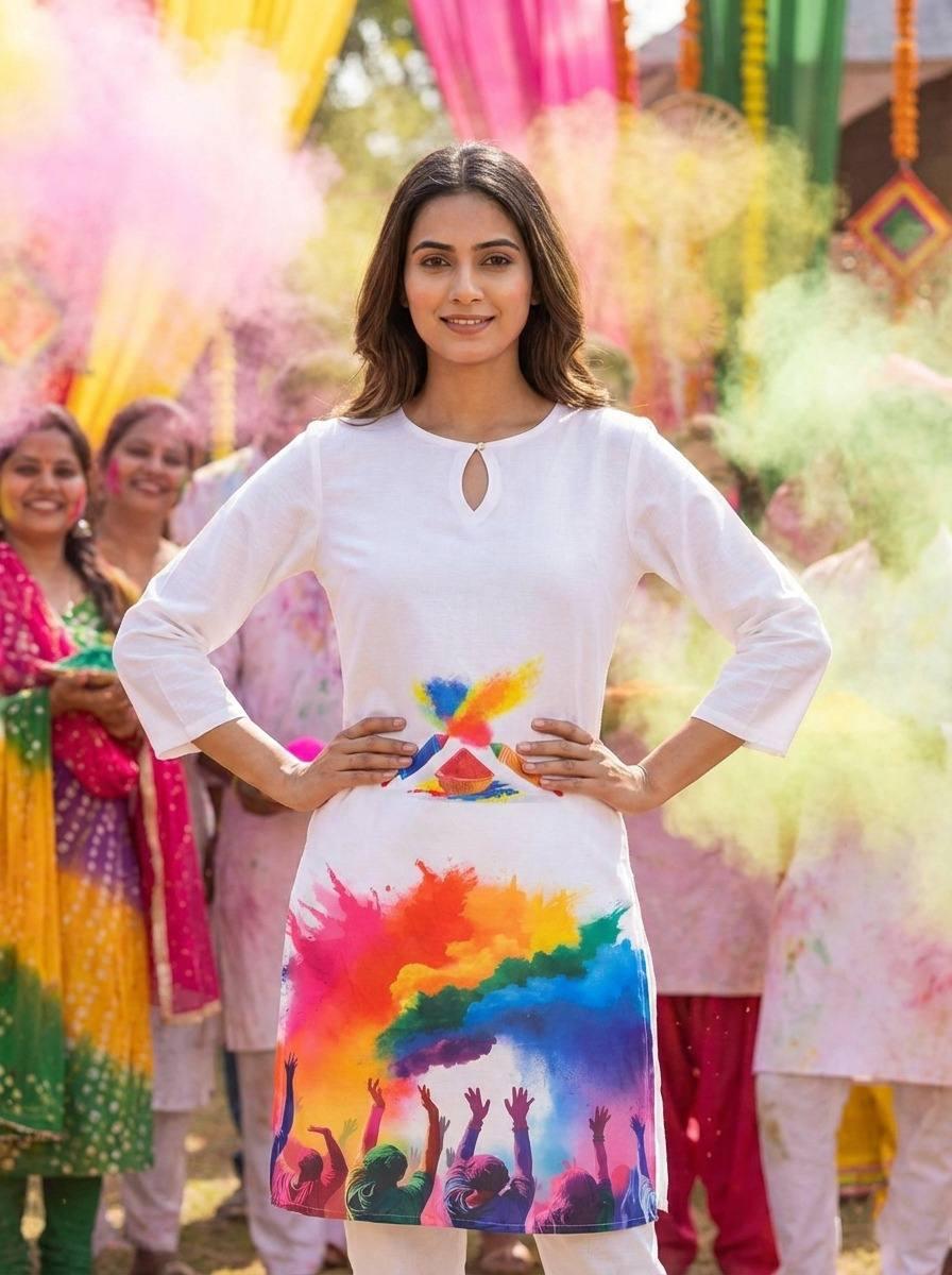 Holi Print Couple Kurta Combo