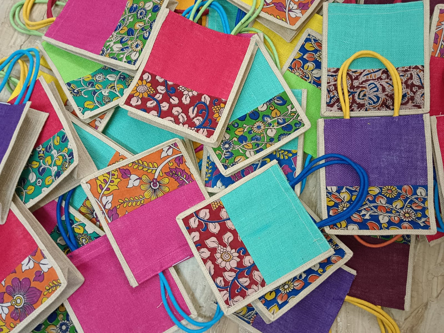 Multipurpose Kalamkari Jute Bags set of 8