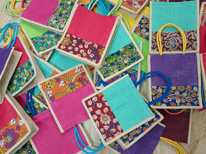 Multipurpose Kalamkari Jute Bags set of 8