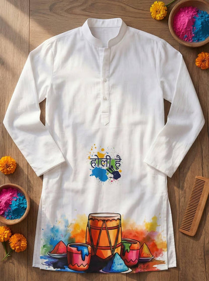 Holi Print Couple Kurta Combo