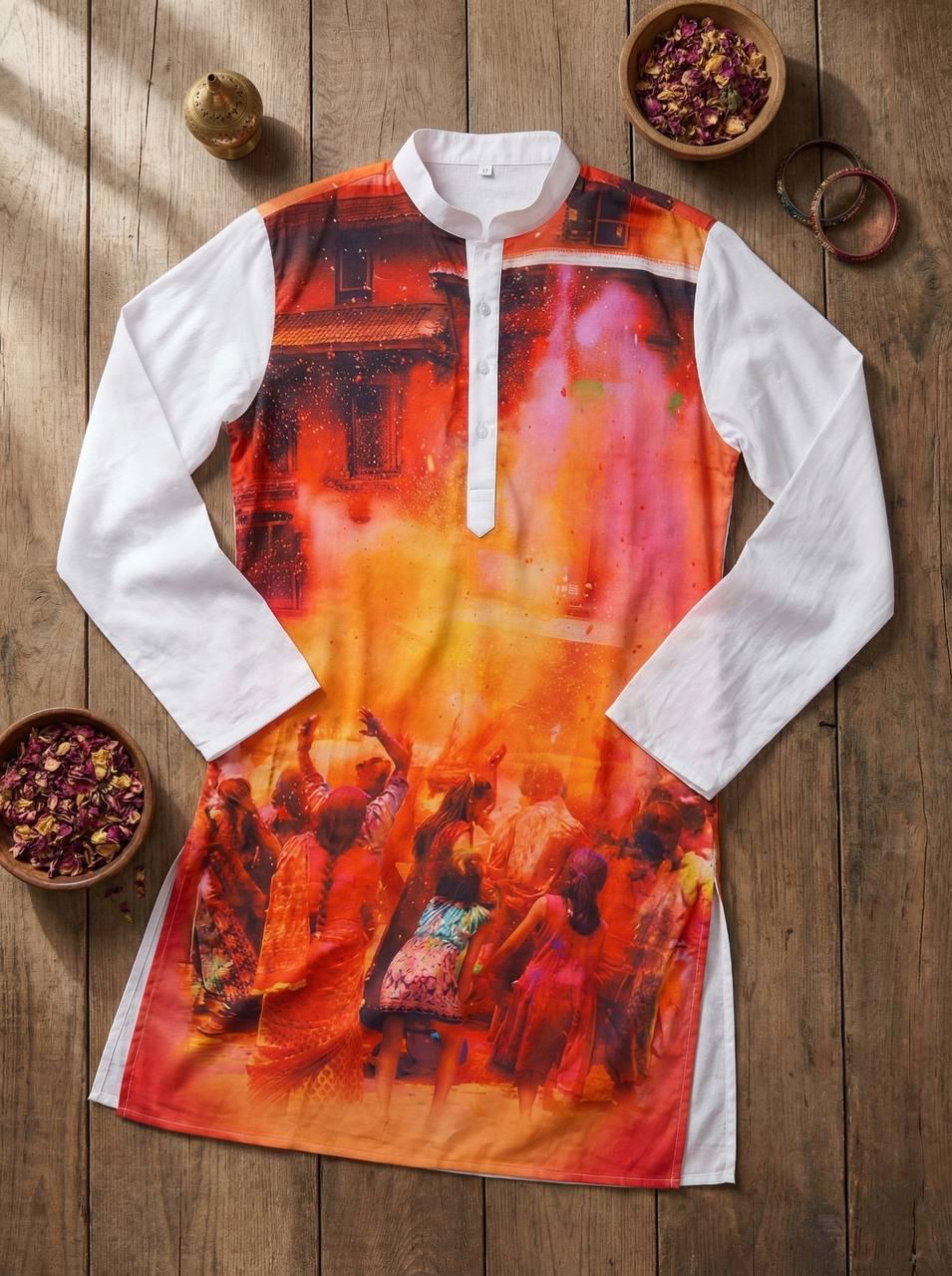 Holi Print Couple Kurta Combo