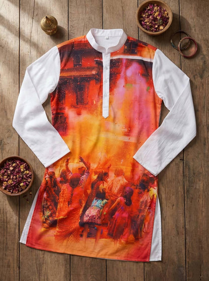 Holi Print Couple Kurta Combo