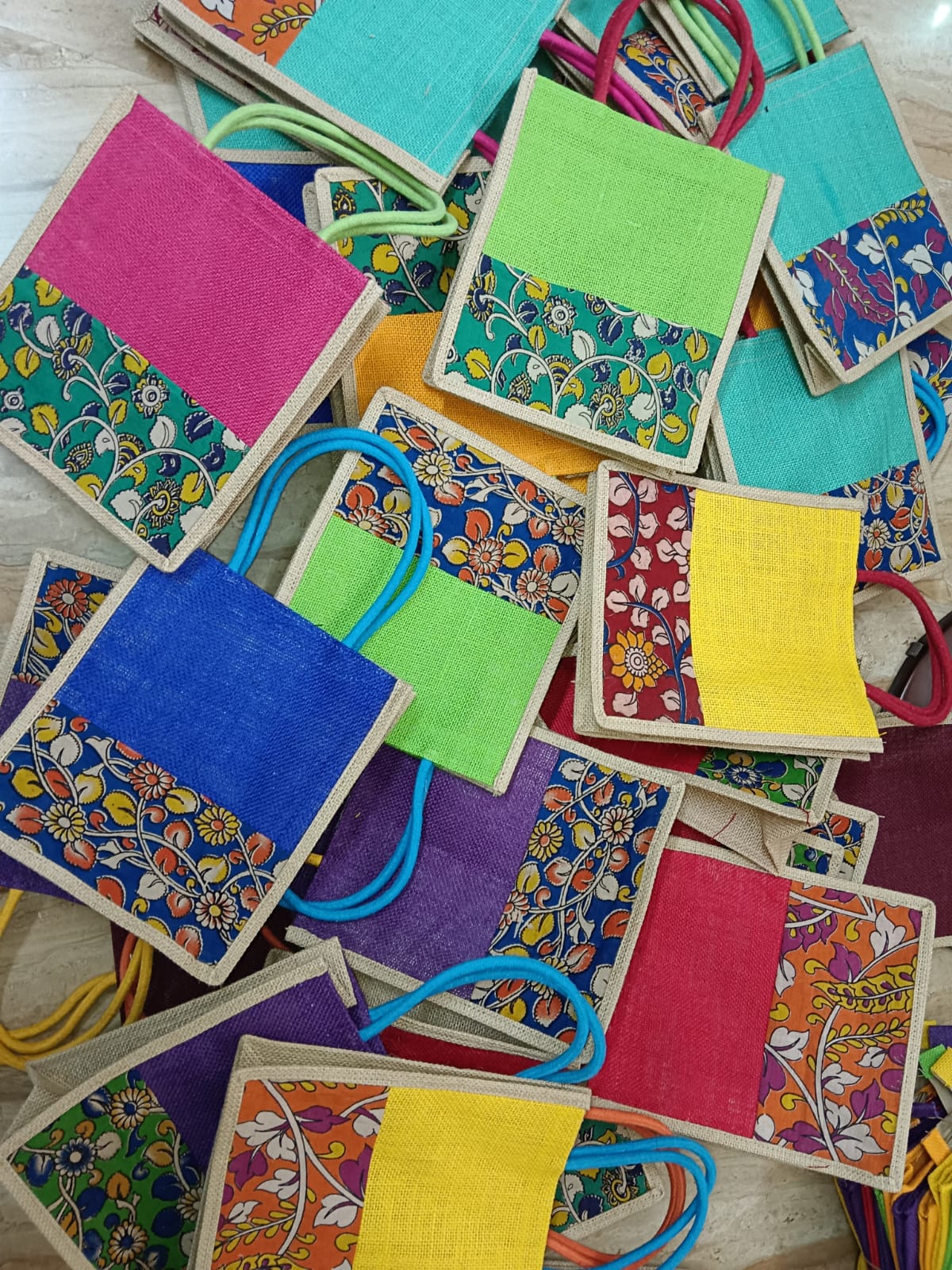 Multipurpose Kalamkari Jute Bags set of 8