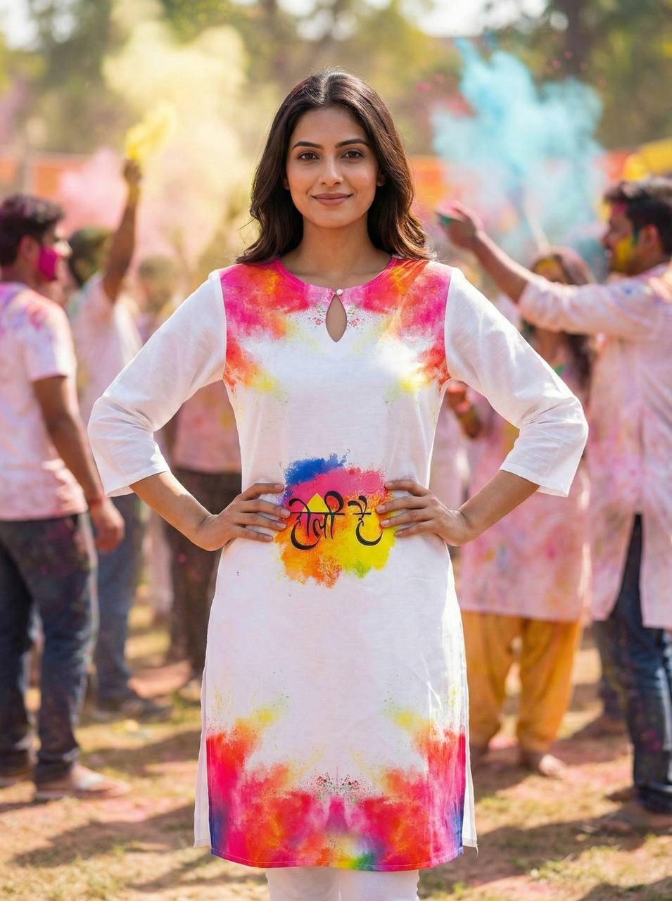 Holi Print Couple Kurta Combo