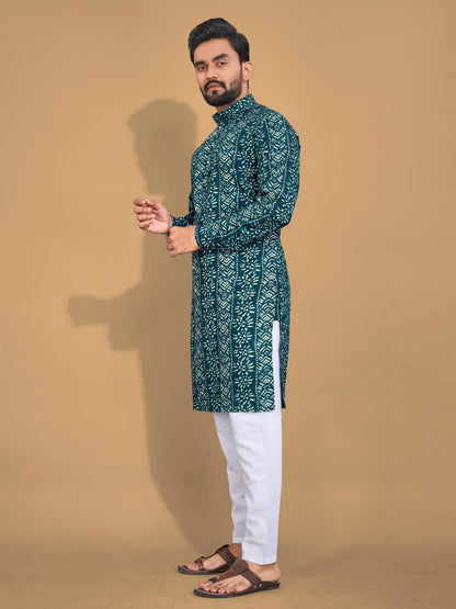 Men's Printed Cotton Kurta