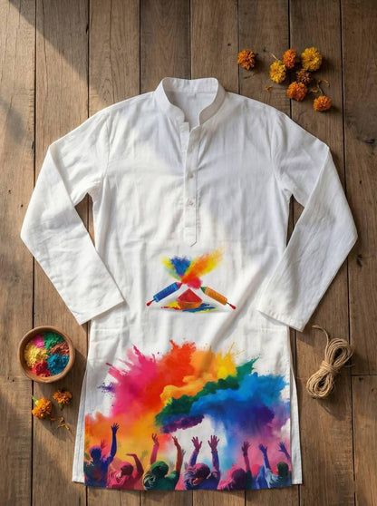 Holi Print Couple Kurta Combo