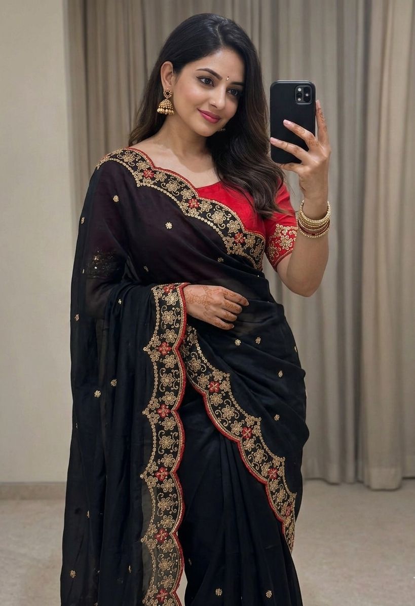 Georgette Saree With Embroidery Blouse