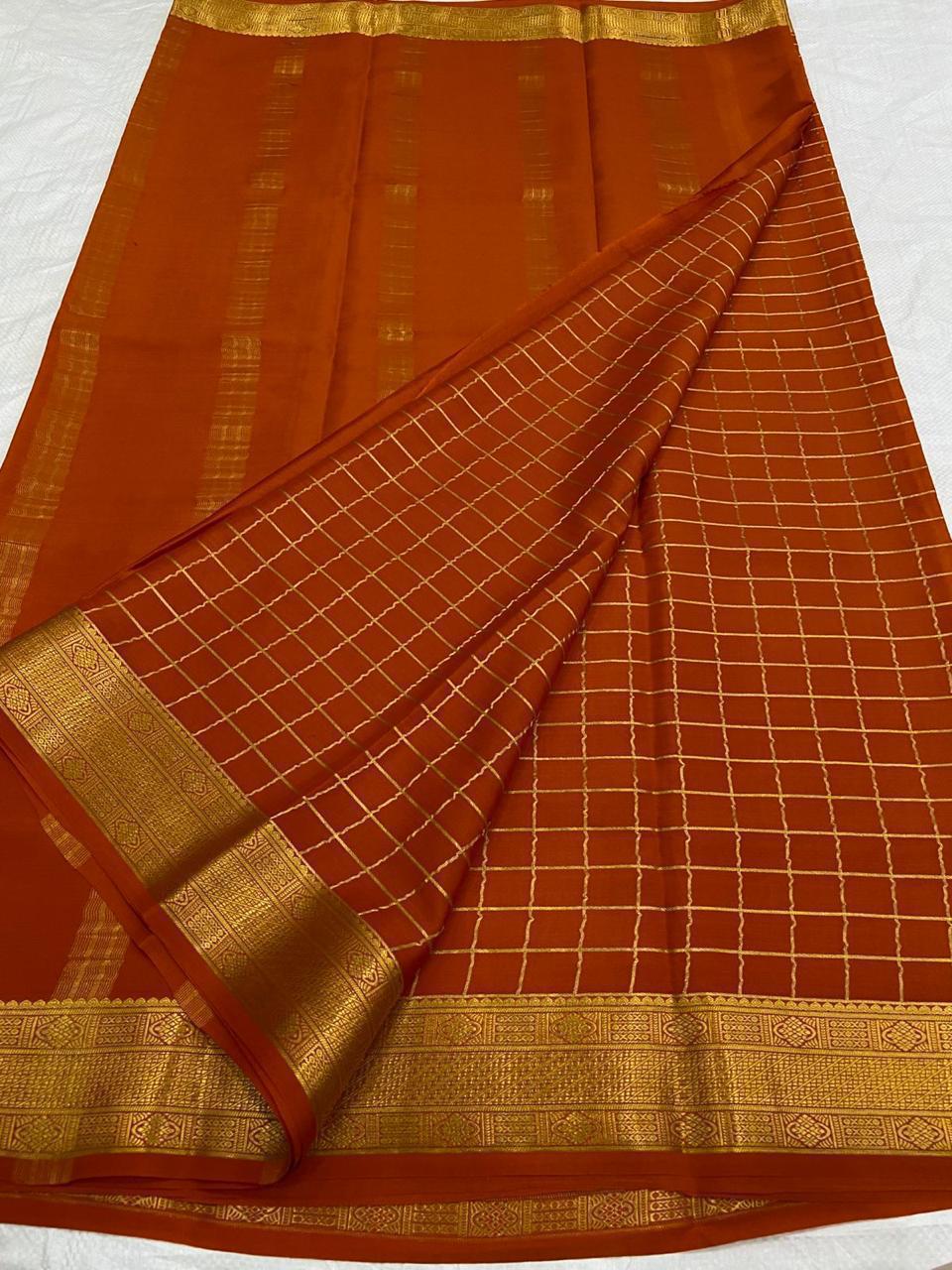 Checked Pure Mysore Silk Sarees