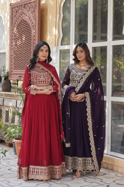 Georgette Silk Gown With Dupatta