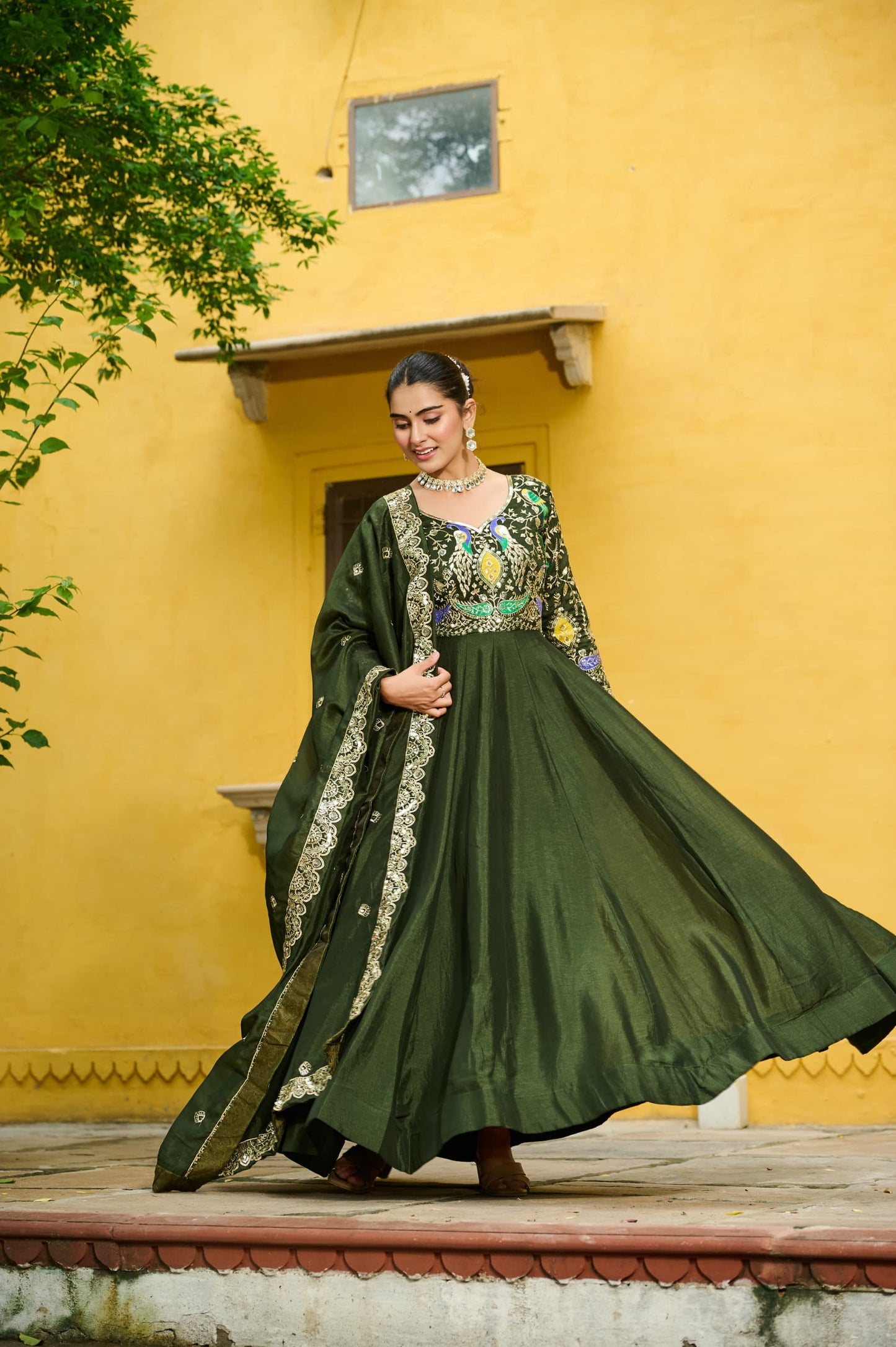 Georgette Silk Gown With Dupatta