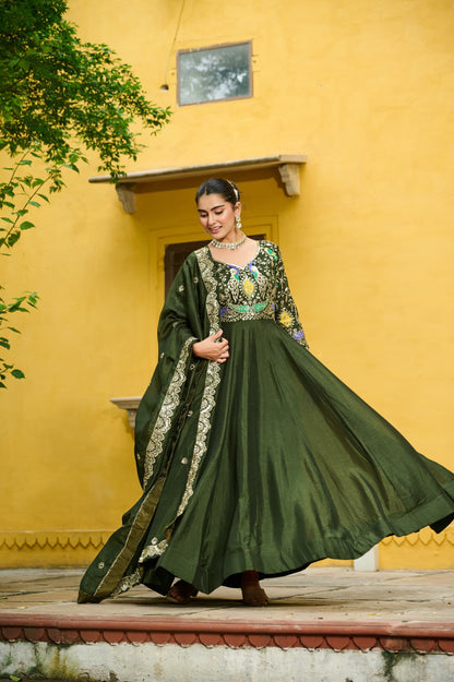 Georgette Silk Gown With Dupatta