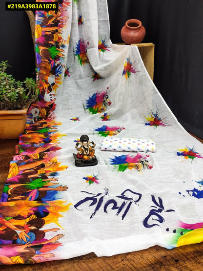 Holi Theme Khadi Cotton saree