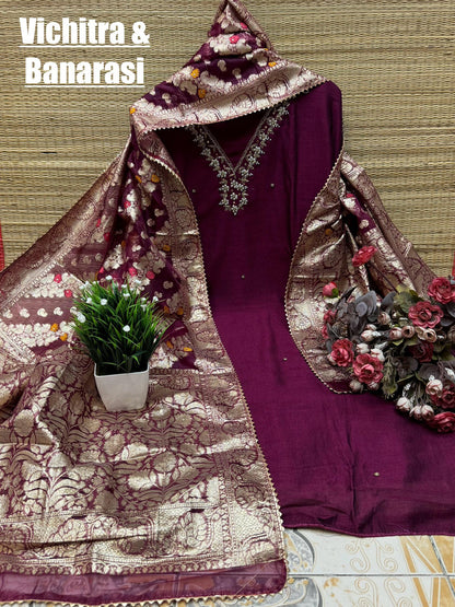 Raw Silk Embroidery Dress materials