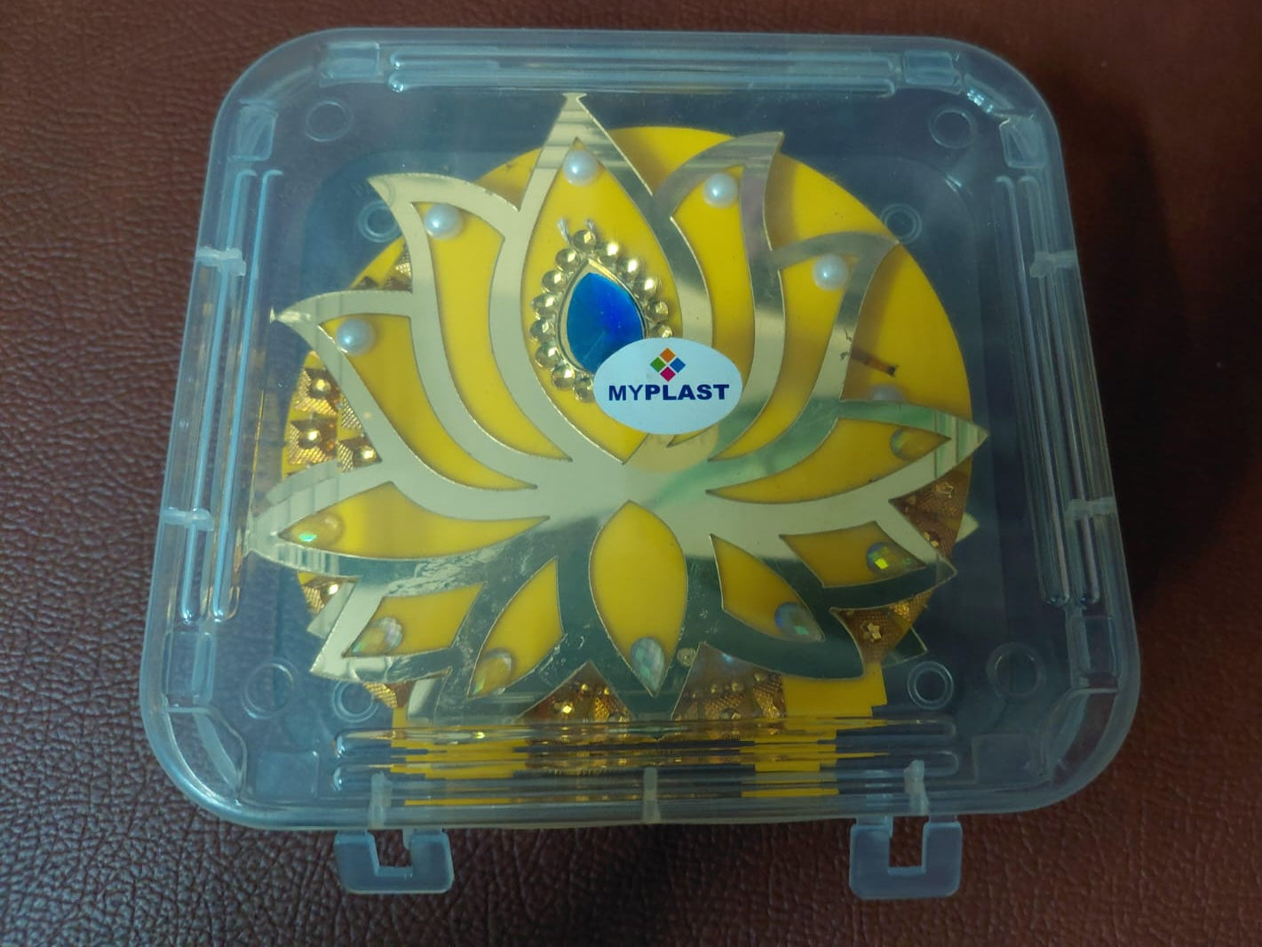 Acrylic Decorated Lotus Diya Stand in pair