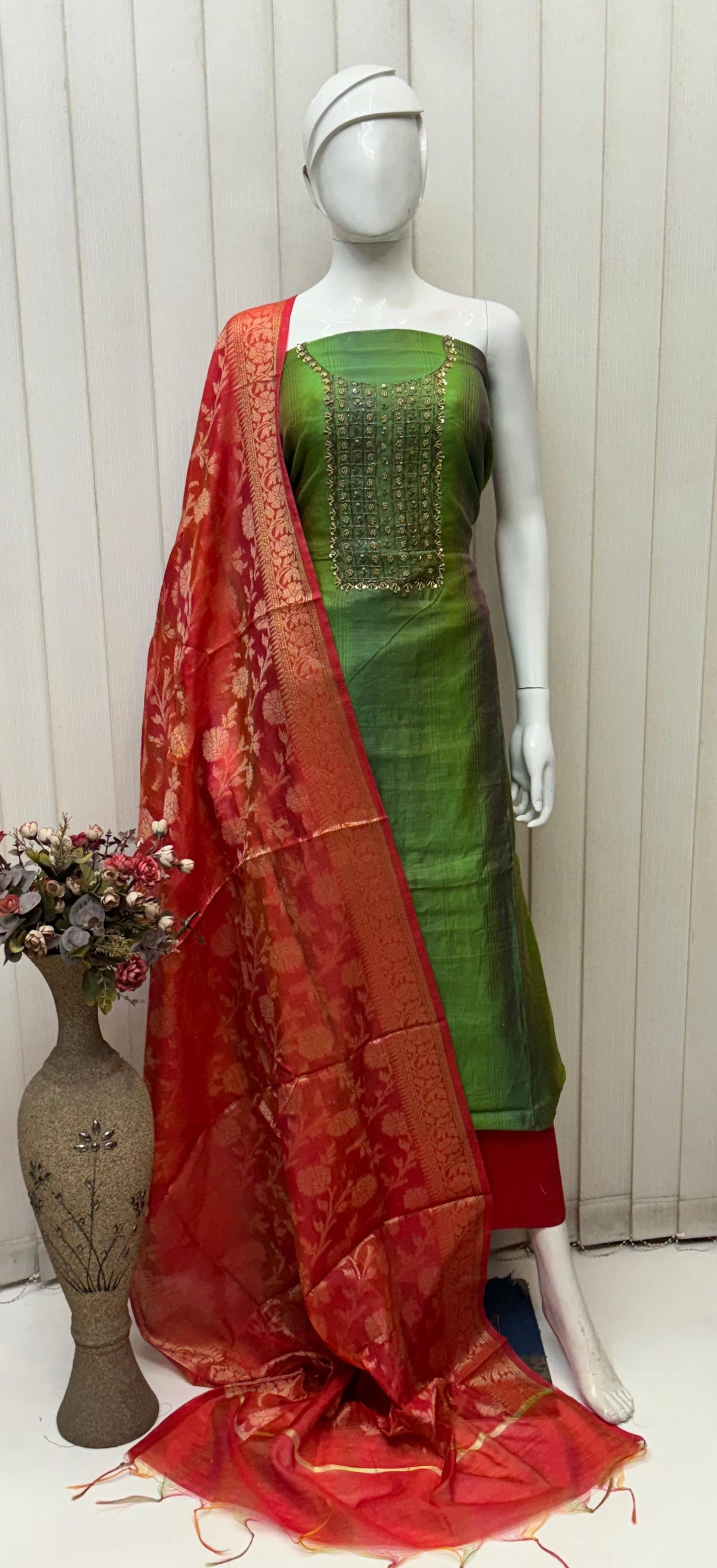 Raw Silk Embroidery Dress materials
