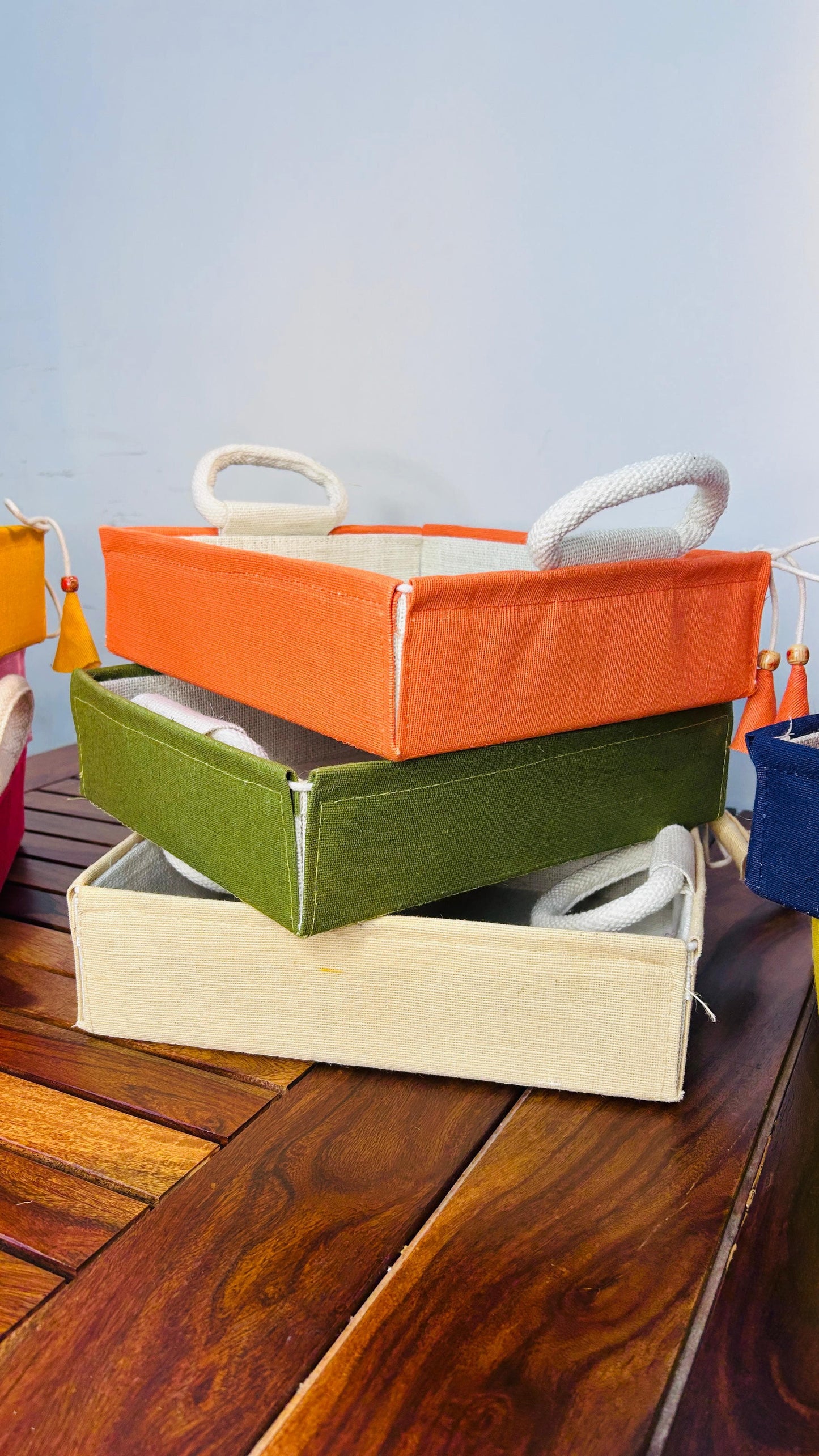 Jute Foldable Trays set of 10
