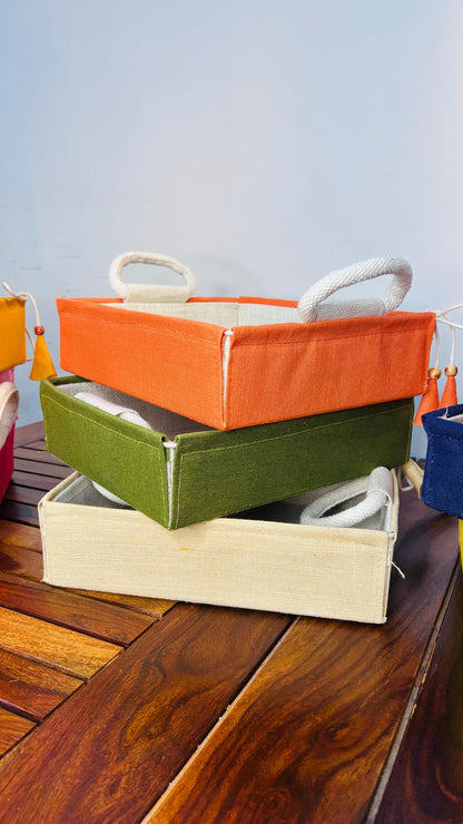 Jute Foldable Trays set of 10