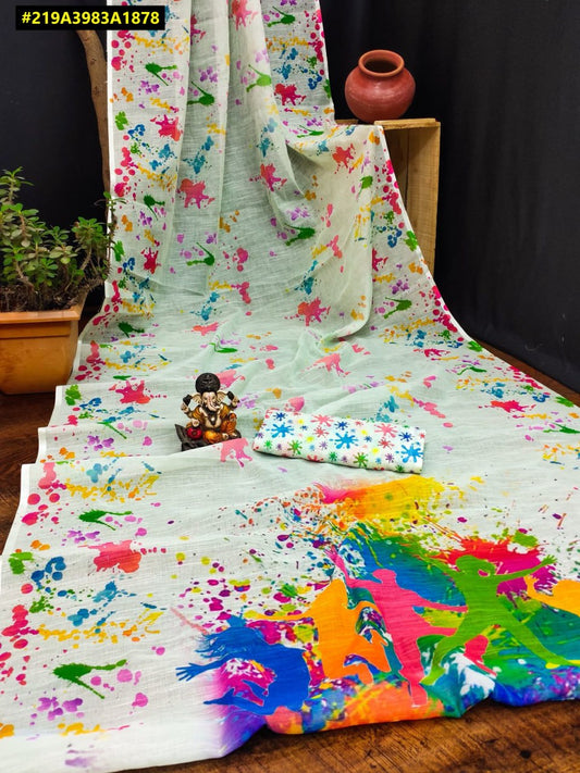 Holi Theme Khadi Cotton saree