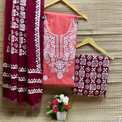 Cotton Silk Lucknowi Dress Materials