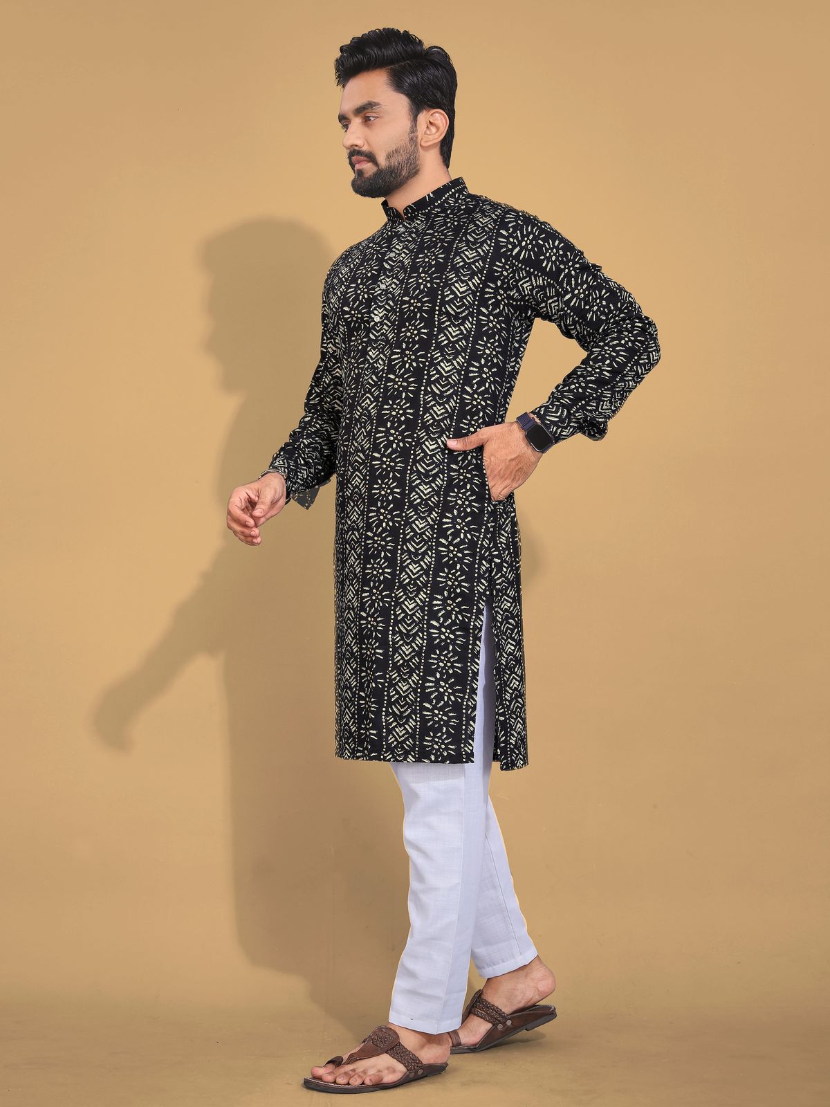 Men's Printed Cotton Kurta