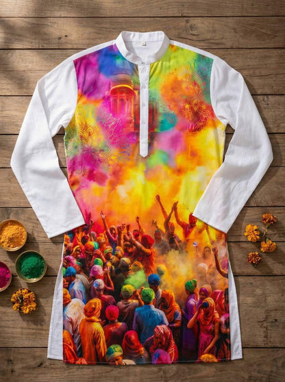 Holi Print Couple Kurta Combo